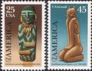 USA 1989 UPAEP/ Discovery of America/ Folk Art/ Carving/ Doll/ Cat 2v set (us1007)