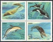 USA 1990 Whale/ Dolphin/ Sea Lion/ Marine/ Nature/ Animals/ Wildlife 4v blk (n28898)
