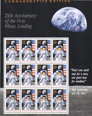 USA 1994 First Moon Landing 25th Anniv / Space / Astronauts / Flag 12v sht (n15753)