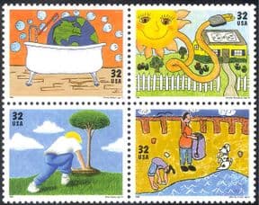 USA 1995 Earth Day/ Dog/ Tree/ Solar Energy/ Sun/ Electricity/ Art/ Paintings/ Environment 4v blk (n18704)