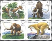 USA 1996 Tiger/ Mammoth/ Dinosaurs/ Reptiles/ Prehistoric Animals 4v blk (s3234)