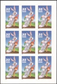 USA 1997 Bugs Bunny/ Rabbits/ Cartoons/ Animation/ Cinema/ Films 9v s/a pane (b4035)
