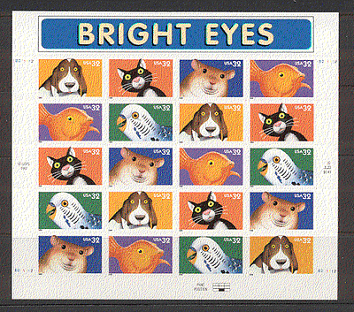 USA 1998 Cats / Dogs / Parakeet / Goldfish / Hamster / Animals / Birds / Nature 20v sht b5419