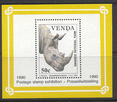 Venda 1990 Wildlife / Rhino / Animals 1v f / s (b9951)