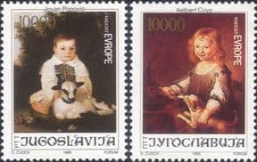 Yugoslavia 1989  Joy of Europe/ Lamb/ Dog/ Art/ Painting/ Artists/ People/ Animals  2v set  (yu1005)