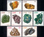 Zaire 1983 Gold/ Uranium/ Quartz/ Malachite/ Minerals/ Crystals/ Geology/ Nature 8v set (n15019b)