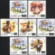 Zaire 1985 International Youth Year Overprint/ Scouts/ Fire/ Medical / Camp 7v set overprint n21454