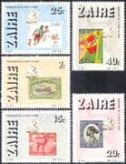 Zaire 1986 Post 100yrs/ Paddle Steamer/ Transport/ Football/ Sports/ Flowers/ Stamp-on 5v set n21476