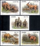 Zaire 1993 Elephant/ Rhino/ Antelope/ Animals/ Nature/ Wildlife/ National Park 5v set (n21460)