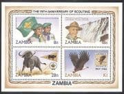 Zambia 1982 Scouts / Scouting / Baden-Powell / Waterfall / Eagle / Birds 4v m / s (b1949a)