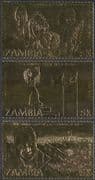 Zambia 1984 GOLD/ Kaunda/ Independence/ Statue/ Flowers/ Crops/ Cattle/ Farming 3v set embossed s/a (42886)