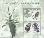Zambia 2005 Goliath Beetle/ Longhorn Beetles/ Insects/ Nature 4v sht (n14975)