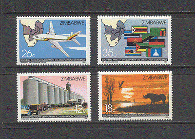Zimbabwe 1986 Aircraft / Raptor / Rhino / Flags 4v set n18992