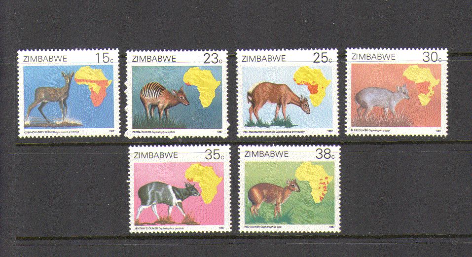 Zimbabwe 1987 Duikers/ Deer/ Antelope/ Animals/ Wildlife/ Maps 6v set (n15835)
