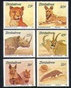 Zimbabwe 1989 Animals / Nature / Wildlife / Cheetah / Rhino / Hyena / Dog 6v set (n18751)