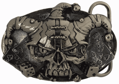 24ct Gold and Silver Plated Belt Buckle Jester Cards and Dice with display stand