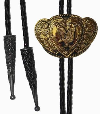 24ct Gold Plated Eagle and 3 Hearts Bolo Tie. Code BTWW22G