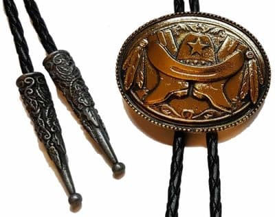 24ct Gold Plated Hat, Boots and Feathers Bolo Tie. Code BTWW13G