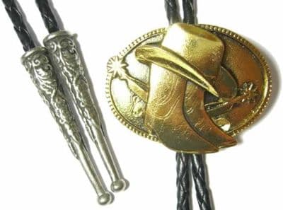 24ct Gold Plated Hat, Boots & Spurs Bolo Tie. Code BTWW17G