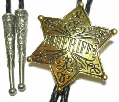 24ct. Gold Plated Sheriff Badge Bolo Tie. Code BTWW16G