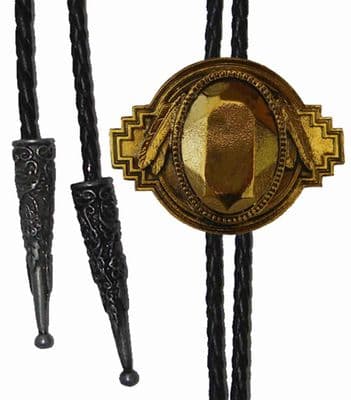 24ct. Gold Plated 'Stone' and Feathers Bolo Tie. Code BTWW5G