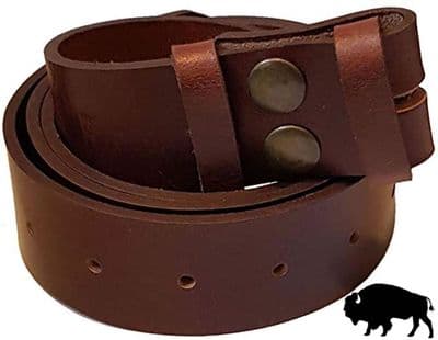 38mm Dark Brown Genuine Buffalo Hide Snap Fit Leather Belt 1.5 inches wide