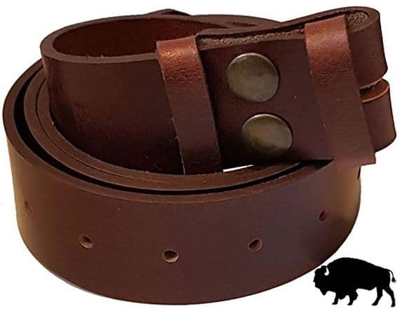 38mm Dark Brown Genuine Buffalo Hide Snap Fit Leather Belt 1.5 inches wide