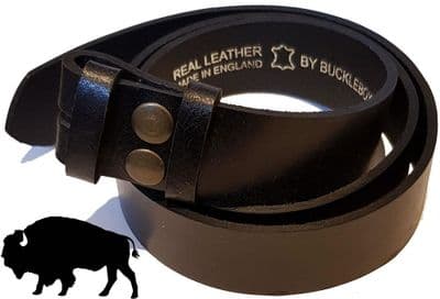 38mm Genuine BUFFALO Hide Black Snap Fit Leather Belt 1.5 inches wide