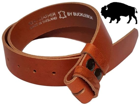 38mm Genuine Buffalo Hide Tan Snap Fit Leather Belt 1.5 inches wide