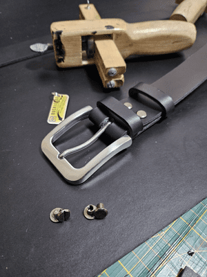 38mm Italian Leather Black Belt with Optional Stainless Steel Buckle. Chicago Screw Fitting