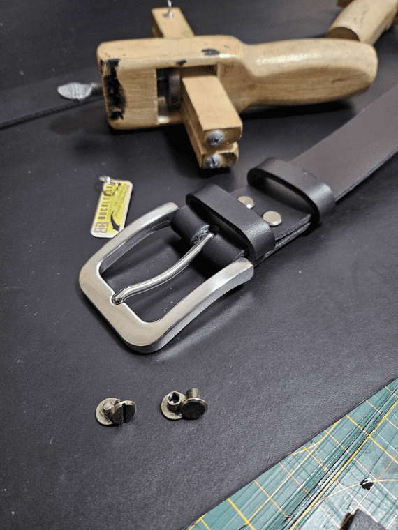 38mm Italian Leather Black Belt with Optional Stainless Steel Buckle. Chicago Screw Fitting