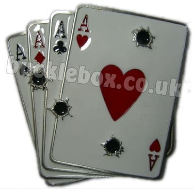 4 ACES & BULLET HOLES - SMOKIN' ACES Belt Buckle + display stand