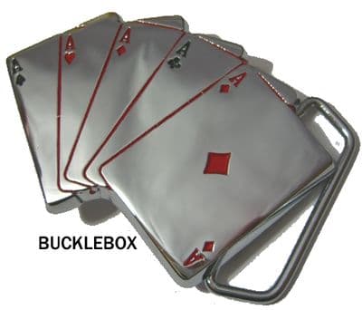 5 ACES (chrome) BELT BUCKLE + display stand