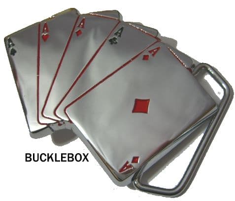 5 ACES (chrome) BELT BUCKLE + display stand