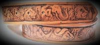 African Wildlife Embossed Full Grain Leather Belt . 1½