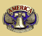 America, American USA Liberty Bell Belt Buckle, Let Freedom Ring + display stand. Code OF5