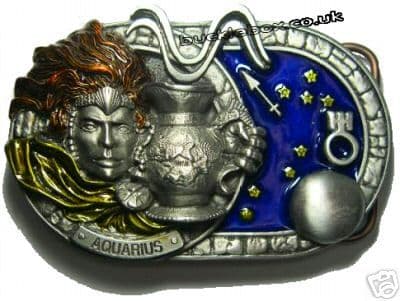 Aquarius the Water Bearer Zodiac Sign Belt Buckle + display stand. Code EB7