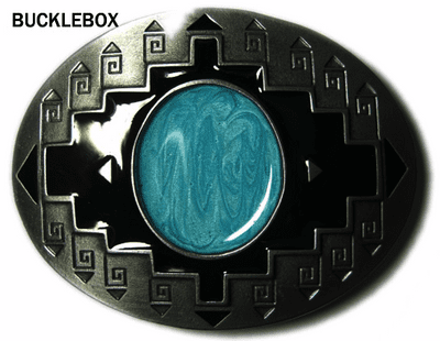 Aztec Oval Belt Buckle + display stand. Code FE3