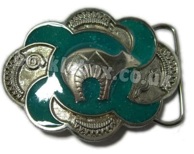 BEAR - NICKEL / TURQUOISE BELT BUCKLE + display stand
