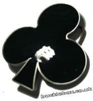 Black Club Card Suit Belt Buckle + display stand. Code OM2