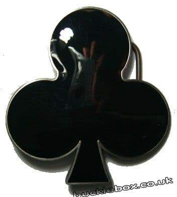 Black Club Card Suit Belt Buckle + display stand. Code OM2