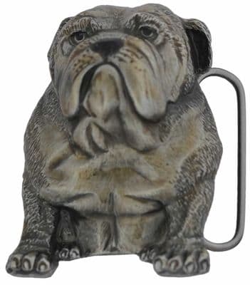 Bulldog Sitting Belt Buckle with display stand. Product code JM3