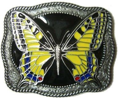 Butterfly (yellow) Belt Buckle + display stand. Code TN4