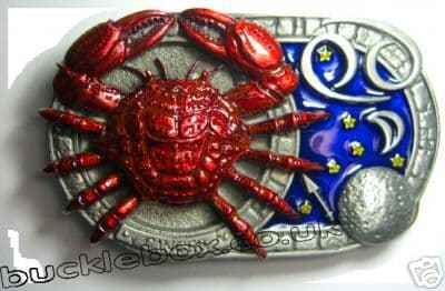 CANCER THE CRAB, ZODIAC HOROSCOPE SIGN BELT BUCKLE + display stand