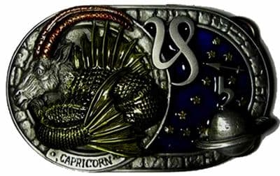 CAPRICORN THE GOAT, ZODIAC HOROSCOPE SIGN BELT BUCKLE + display stand