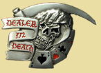 CARDS - DEALER IN DEATH belt buckle. Code CB7
