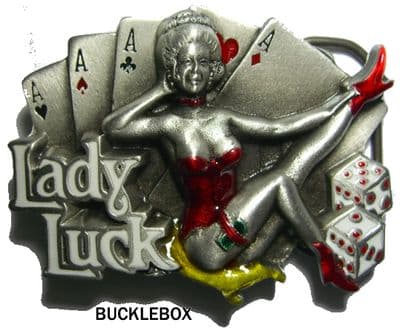 CARDS & DICE - LADY LUCK BELT BUCKLE. Code AB1