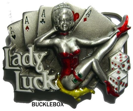 CARDS & DICE - LADY LUCK BELT BUCKLE. Code AB1