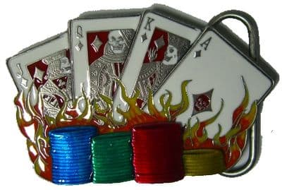 CARDS & POKER CHIPS - SMALL BELT BUCKLE + display stand