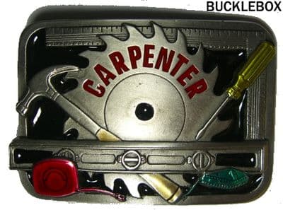 CARPENTER BELT BUCKLE + display stand. Code FC6
